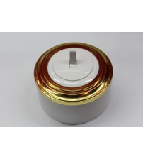 Выключатель (переключатель) 1-рычажковый с индикатором (белый механизм, золото рамка, белый стакан) 